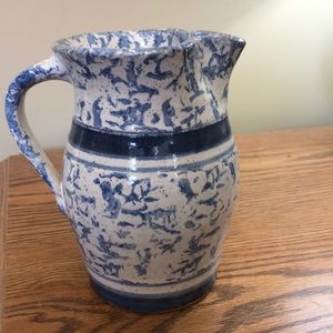 Strawtown pottery blue & white milk jug 6”t x 4.5”